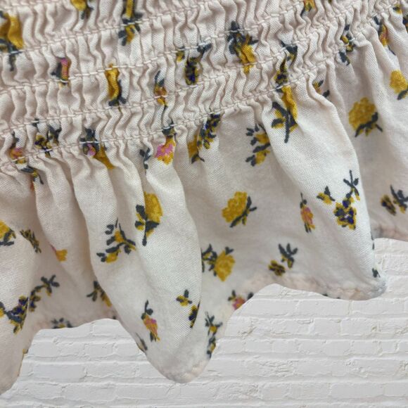 Free People Intimately Bella Smocked Dress S  Ivory Floral Mini Tie Straps Boho - Picture 10 of 16